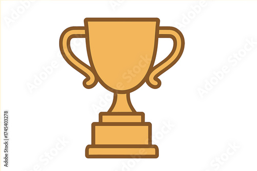 Simple golden trophy cup with handles on a tiered pedestal base