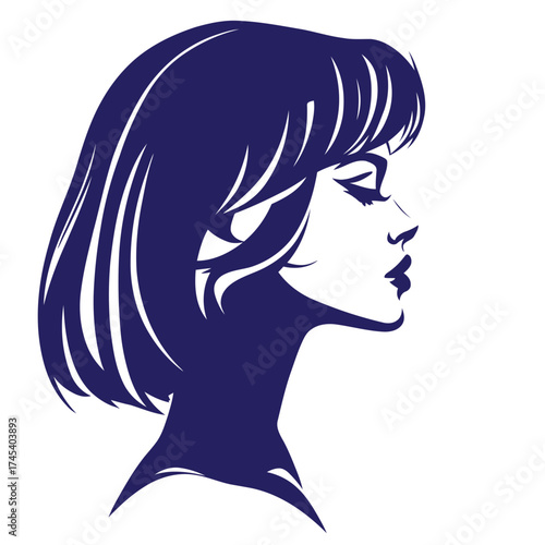 Long-haired woman's face silhouette drawing with elegant hairstyle and beauty design style