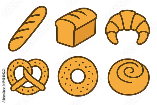 Assortment of fresh bakery items baguette loaf croissant pretzel bagel and sweet roll
