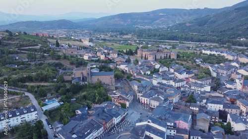 A Breathtaking Aerial View of Vallafranca del Bierzo at Sunrise, Spain
