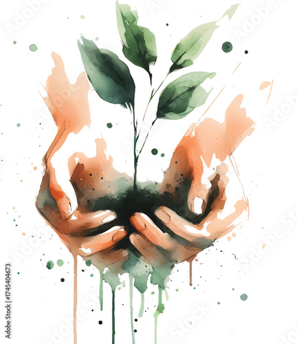  This image beautifully illustrates a pair of hands cradling a small plant, symbolizing care, growth, and the importance of nurturing the environment for a sustainable future