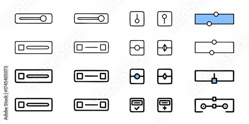 Dynamic UI control icons set featuring sliders toggles and selectors for modern app design interfaces and digital dashboards offering intuitive user navigation and customization options