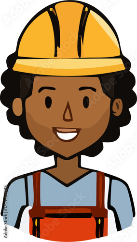 Illustration of a smiling construction worker with a hard hat.