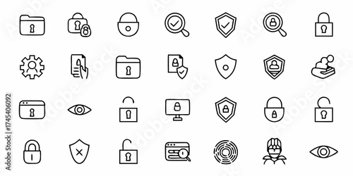 Secure your digital world with a comprehensive suite of modern icons representing data protection, privacy, and online safety, perfect for tech and business applications