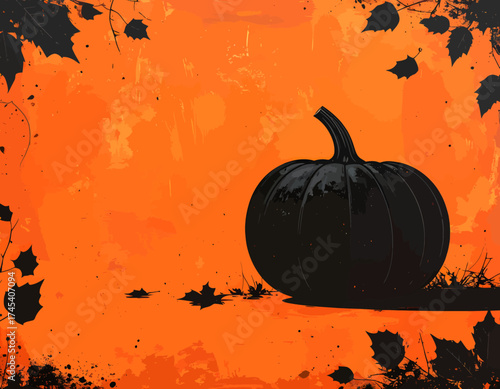 Minimalist Halloween Poster with Black Pumpkin Silhouette on Orange Background