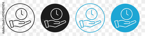 hand hold clock line icon set