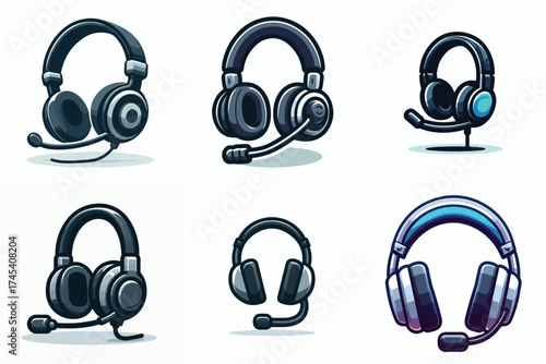 Vector set of simple gaming headset images