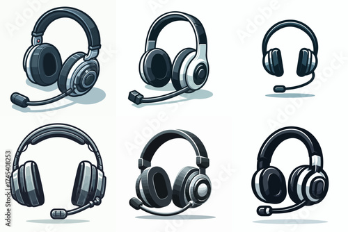 Vector set of simple gaming headset images