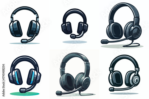 Vector set of simple gaming headset images
