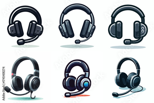 Vector set of simple gaming headset images
