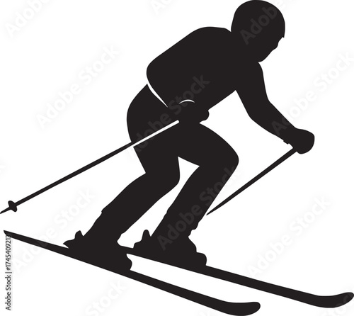 Downhill Skier Silhouette | Fast Dynamic Skiing Vector Art