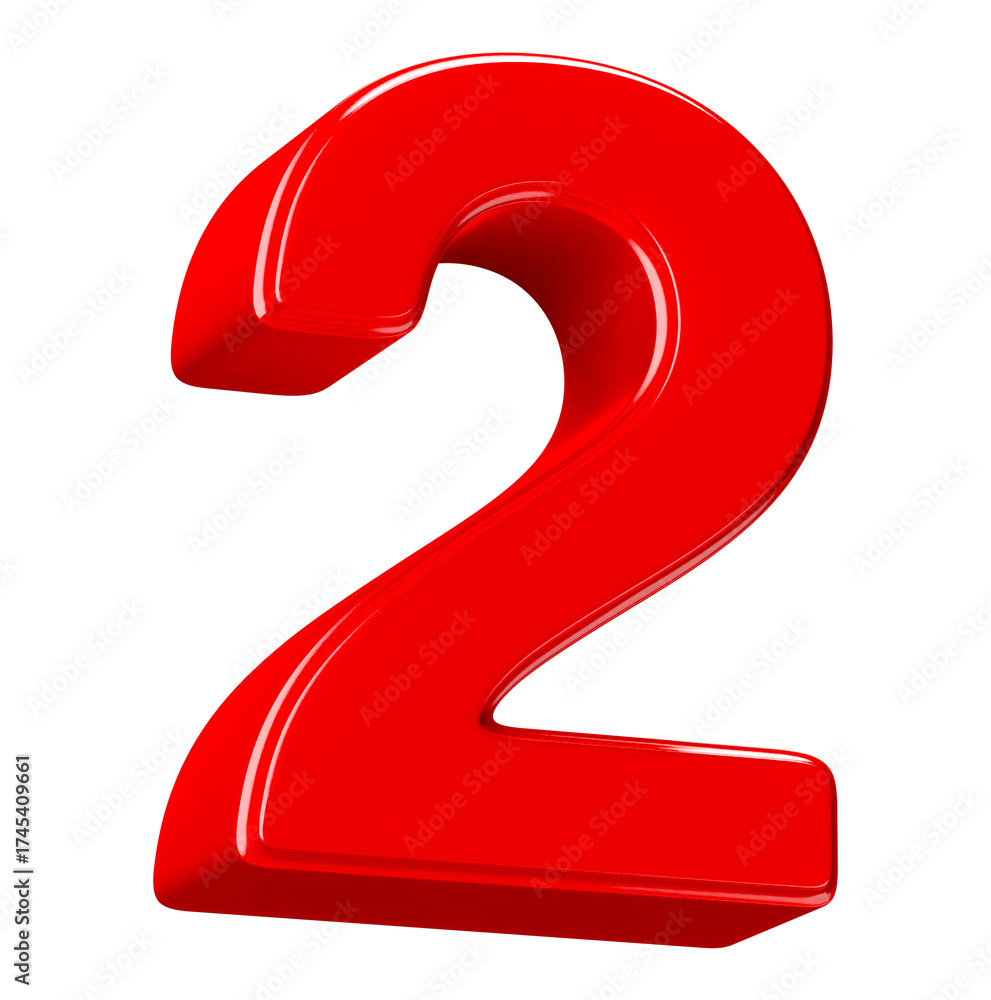 Naklejka premium Shiny Red 3D Number Two Isolated on Black Background