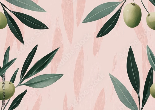 Decorative Olive Branches on Light Pink Background for Design Use