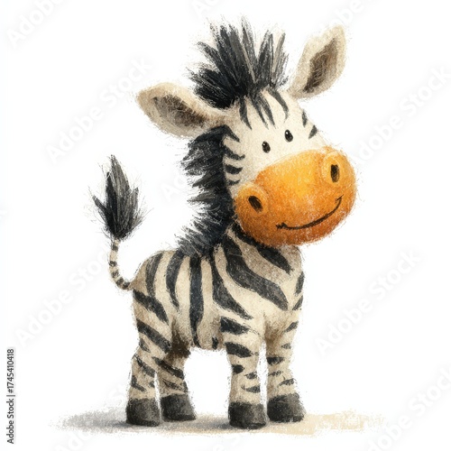 Animated Zebra: A charming illustration of a zebra, designed to bring a sense of joy and childlike wonder.  Captured in a playful and endearing pose.