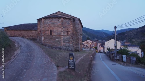 A Breathtaking Aerial View of Vallafranca del Bierzo at Sunrise, Spain