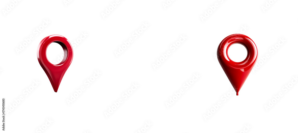 Fototapeta premium Set of Two glossy red map pin markers isolated