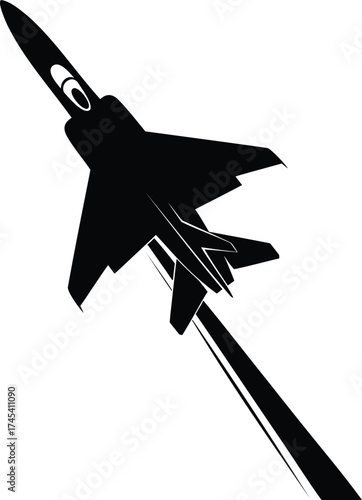 Fighter Jet Taking Off Silhouette Vector – Military Aircraft Ascending with Contrail, Aviation Illustration