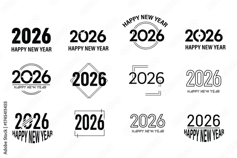 Fototapeta premium Happy New Year 2024 trendy sliced black text on white background
