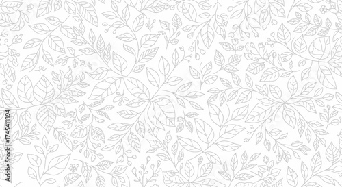 Trendy botanical line art pattern for elegant designs featuring delicate leaves and branches on a white background for modern creative projects