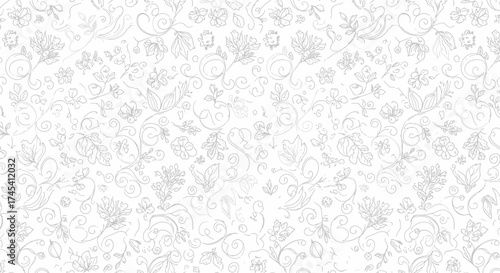 Elegant floral pattern with delicate swirls and botanical elements for graceful backgrounds, invitations, and sophisticated design projects