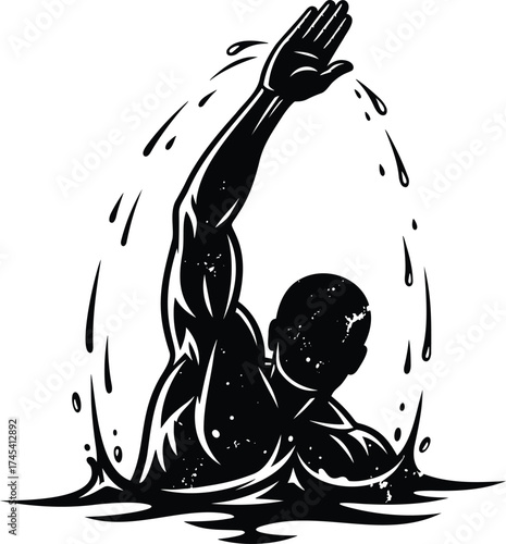 Swimmer in Action Silhouette Vector – Freestyle Stroke Athlete Emerging from Water, Sports Illustration