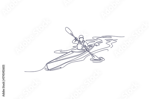 Single Line Art of a Kayaker on Serene Waters Portraying Graceful Movement and Tranquil Scenery Through Minimalist Expression and Artistic Simplicity in a Captivating Visual Representation