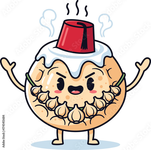 Cute Manti Character with Turkish Fez and Garlic Necklace