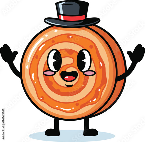 Cute Palatschinke Character in Top Hat Waving Hello