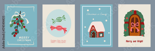 Wallpaper Mural Christmas card designs set. Modern winter template cute hand drawn vector flat elements. Vintage italian whimsical style for greeting, poster, label, tag, packaging and branding. Torontodigital.ca