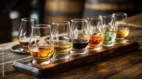 Whiskey glasses arranged for tasting flight