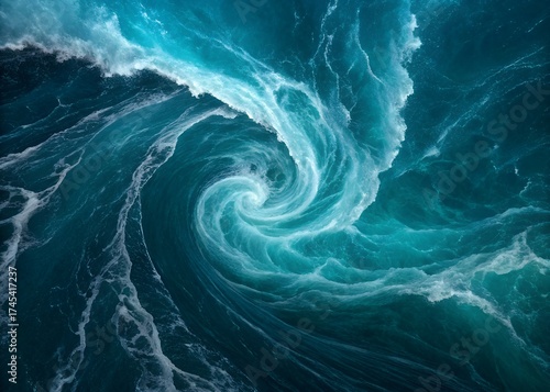 Wallpaper Mural Photo of powerful ocean wave with a swirling vortex of turquoise blue water and white foam, viewed from above Torontodigital.ca