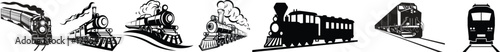 wagon and locomotive icon set.locomotive and wagon line icon collection. train, repair train and railway freight cars.container train icon sign vector. Black wagon and locomotive.