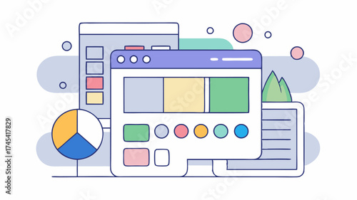 A detailed illustration of a user interface featuring a palette layer options and a canvas highlighting the functionality of digital illustration software.