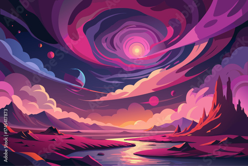 Ethereal swirling landscape vector illustration abstract dreamy sky vector