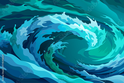 Abstract painterly texture resembling turbulent ocean wave in teal and blue hues vector