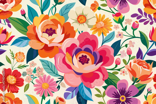 Vibrant impressionistic floral pattern overflowing with color and life vector