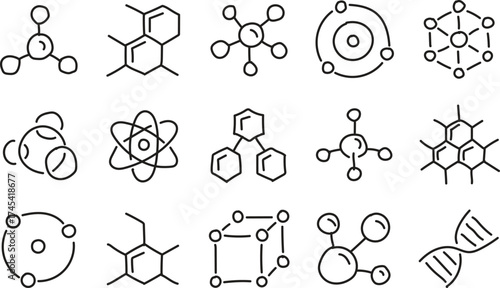 Hand Drawn Molecule Icons Set – Sketch Style Scientific and Chemistry Symbols