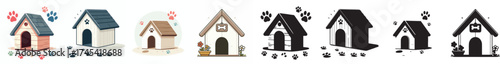 Set of vector and shilhouttes simple dog house images on white background