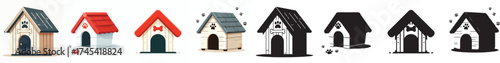 Set of vector and shilhouttes simple dog house images on white background