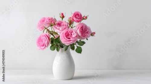 Wallpaper Mural A collection of delicate pink roses beautifully arranged in a pristine white vase, Torontodigital.ca