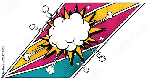 Vibrant Pop Art Explosion with Dynamic Color Stripes and Smoke Trails