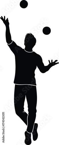 Juggling Man Silhouette Vector – Street Performer Tossing Balls, Black and White Entertainment Icon