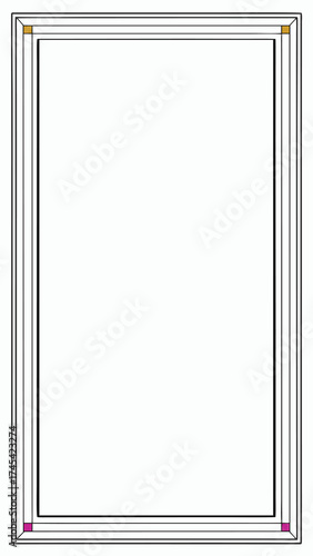 Modern silver picture frame simple border with colored corners isolated on white background