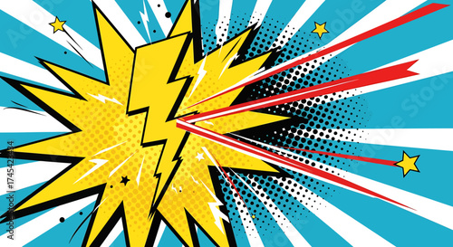 Vibrant Yellow Comic Book Explosion with Lightning Bolt