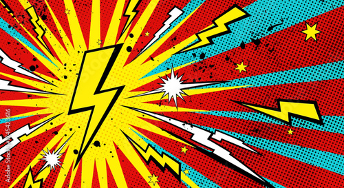 Dynamic Comic Book Style Background with Lightning Bolts and Halftone Effects