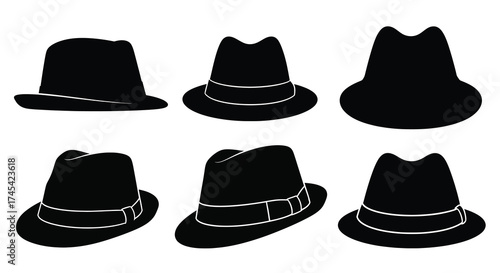 Black fedora hats with white bands vector
