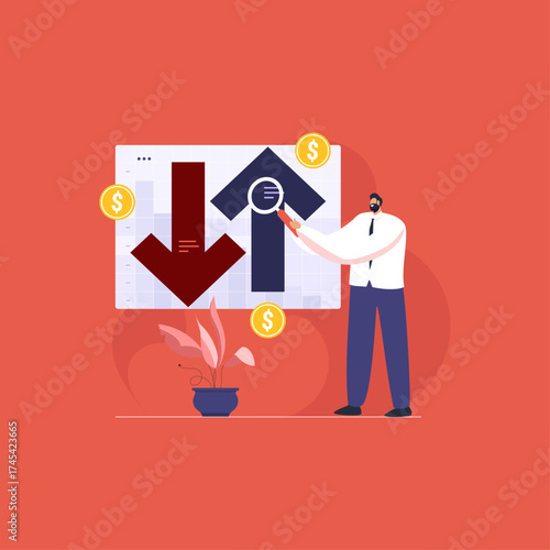 Investment and risk uncertainty financial analysis and strategy for market economy with up and down