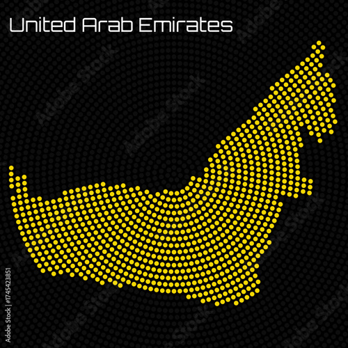 United Arab Emirates map of radial dots, halftone concept. Vector illustration
