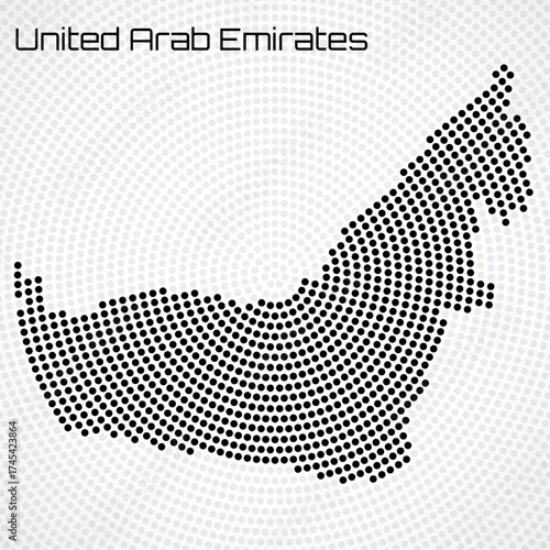 United Arab Emirates map of radial dots, halftone concept. Vector illustration