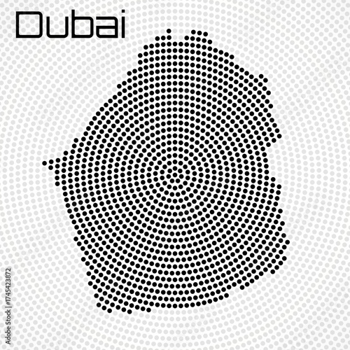Dubai map of radial dots, halftone concept. Vector illustration